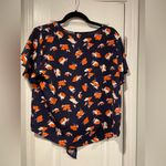 West Kei  Size S Navy Blue Coral Floral Short Sleeve V Neck Button Knot Front Top Photo 6