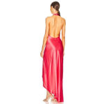 Retrofete Sabrina Satin Dress in Coral Large New Womens Long Gown Midi Pink Photo 1