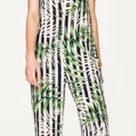 ZARA 🆕 Women's Tropical Leaf Striped Halter D Ring Jumpsuit Size Medium Photo 0