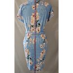 Pop young Blue Floral Midi Dress Size Large Pockets Cap Sleeve Belt White Flower Photo 1