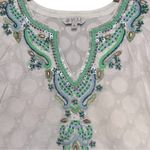 Sulu Collection Women’s Size 6 White Green Blue Embroidered Sequin Tunic Dress Photo 2
