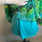 Olive Hill Floral Print Blouse Green Blue Lace Up Neck Long Sleeve Top Size M Photo 4