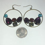 Brass Tone Boho Dangling Round CZ Rhinestone Retro Pierced Earrings Photo 2