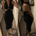 LAST ONE | NEW Black Front Cut Out Halter Neck Back Tie Midi Dress Size M Photo 1