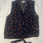 Black Poppy  Size Small Women's‎ Sleeveless Button Sheer Blouse Fruit Navy Summer Photo 0