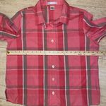 Rebecca Malone  Top Blouse Large Pink Multicolor Plaid Womens 3/4 Sleeve Collared Photo 2