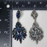Silver with Blue Green Vintage Vibe Statement Earrings Photo 4
