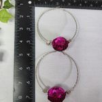 Large Silver Statement Hoop Earrings with Fuchsia Pink Sequin Disco Ball New Photo 5