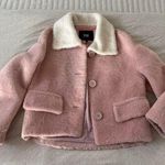 In See Pink and White Teddy Sherpa Jacket with Leather Accents Size 38 Photo 0