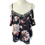 Free Press Clothing black pink floral off the shoulder short sleeve crop top M Photo 4