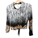 Painna Long Sleeve Crop Top Womens Med/Large Art To Wear Tiger Goth Grunge Y2K Black Photo 0