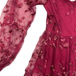 Lulus NWT  XS Darling Charisma Wine Red Mesh Embroidered Midi Dress Cocktail Photo 3