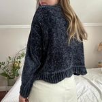 ZARA  dark Navy Blue Chenille Knit Long Sleeve Throw over Sweater Top Shirt Photo 4