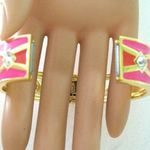 Anne Klein PINK CORAL ENAMEL GOLDTONE BLINGE HINGED CLAM CUFF BRACELET Photo 3