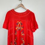 Brass & Roe Orange Short Sleeve Boho Floral Embroidered Crochet Trim Dress sm Photo 2