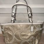 Coach Vintage Metallic Gold & White Goat Suede And Leather Tote Bag Purse #9371 Photo 0