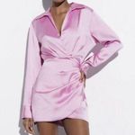 ZARA mini dress satin effect drapped long sleeve pink party wedding coctail Photo 5