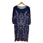 Chico's  Ruched Sleeve Midi Dress Size 2 Large Multi Paisley Floral Stretch Office Photo 1