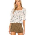 Saylor  Cropped Top Womens XS Multicolor Floral‎ Smocked Puff Sleeve Square Neck Photo 2