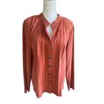 Worth Women’s 100% Leather Button Down Long Sleeve Blouse Orange Rustic 16 Photo 4