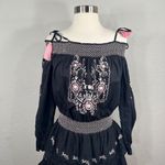 Love Shack Fancy  Black Pink Smocked Embroidered Dress Photo 3