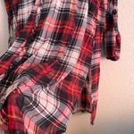 Urban Girl Long Sheer Plaid Button Down Flannel w/ Slit Sides Photo 3