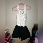 Anthropologie  White and Black Ruched Bubble Halter Mini Dress Photo 2