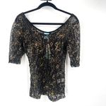 Happening in the present NWT H.I.P Goth Punk Women's Sheer Lace Top Black Gold Size‎ M Rock Vamp Baddie Photo 9