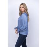 Ramy Brook  Blake Blouse Medium Steel Blue Chevron Pleated Ethereal Peasant Flowy Photo 7