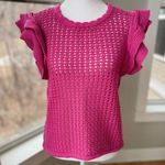 Gap Hot Pink Fuschia Cotton Crochet Ruffle Sleeveless Sheer Sweater Top Sz M Photo 0