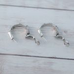 Trifari Vintage 1970's Crown  Hoop Stud Earrings with Bamboo Design Silver Tone Photo 3