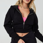 Garage  Black Cropped Zip-Up Hoodie- Size Large Photo 0