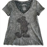 Disney  Women’s Gray Marble Embroidered‎ Mickey Mouse Cotton Shirt Medium Photo 0