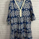 Saiph Cotton Bell Sleeve Santorini tiered Mini Dress crochet detail preppy MED Blue Photo 8