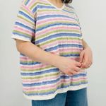 vtg cottagecore dainty scalloped pastel striped knit sweater ramie cotton top Pink Size XL Photo 3