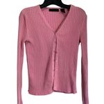 EXPRESS Vintage 90s Y2K Ribbed Long Sleeve Pink Cardigan Sweater Sz L Photo 0