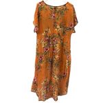 Lily White  Orange Floral Print High Low Tunic Blouse Semi Sheer Womens Large Photo 8