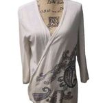 J.Jill Women's Size M Open Cardigan Sweater Beige Plunge Neck Paisley Tan Size M Photo 0