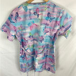 Sb Scrubs  Butterfly Short Sleeve Spring Summer Colorful Scrub Top Size XS Photo 3