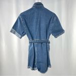 Topshop ‎ Short Sleeve Belted Cotton Denim Romper in Blue Size 4 Photo 4