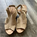 Anthropologie Barbara Barbieri Wedge Sandals Size 7.5 Italian Suede Taupe Shoes Brown Photo 6