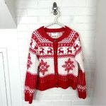 Old Navy Fair Isle Reindeer Snowflake Knit Christmas Cardigan Sweater Size M Photo 2