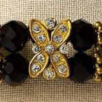 Y2K Vintage Butterfly Black Gold Tone Stretchy Rhinestone Beaded Bracelet 90s Photo 0