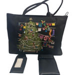 Bueno Vintage Christmas Tree Beaded Black Shoulder Tote Bag 9X3X12.5 Holiday Photo 0