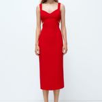 ZARA Christmas glamorous sexy siren red cutout bodycon midi dress with slit XS Photo 1