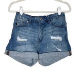 KanCan Distressed Cuffed Denim Jean Shorts Five Pockets Mid Rise Blue Size 7/27 Photo 0