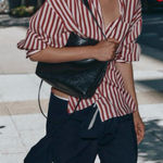 ZARA  Women’s Burgundy and White Striped‎ Oversized Button Down Blouse Size XS Photo 0