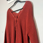 Altar'd State Altar’d State Lace Up Rust Orange Sweater Size Small Oversized High Low V-Neck Photo 0