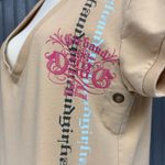 Jean de Marithé + François Girbaud Tan Graphic Y2K Scoop Neck Stretch Shirtdress Yellow Size XL Photo 8