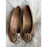 Tory Burch Brown Leather Wedge Shoes with Logo Medallion Photo 1